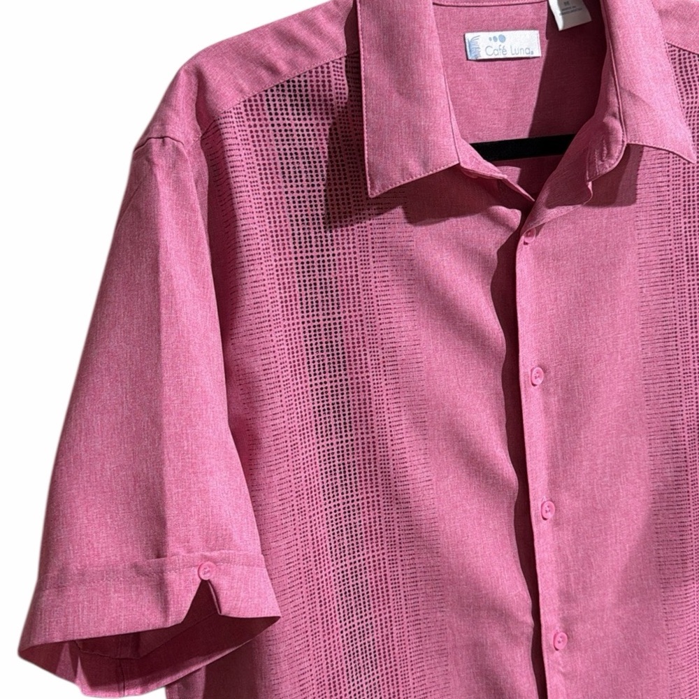 Cafe Luna Men Medium Pink Button Up Collard Shortsleeved Shirt - Picture 2 of 10
